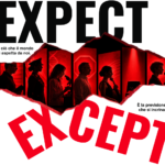 Key visual dell’evento TEDxVicenza Women “EXPECT/EXCEPT”, con fotografie di persone e professionisti illuminate in rosso, incorniciate da una superficie strappata. Le parole “EXPECT” ed “EXCEPT” rappresentano il contrasto tra aspettative e realtà